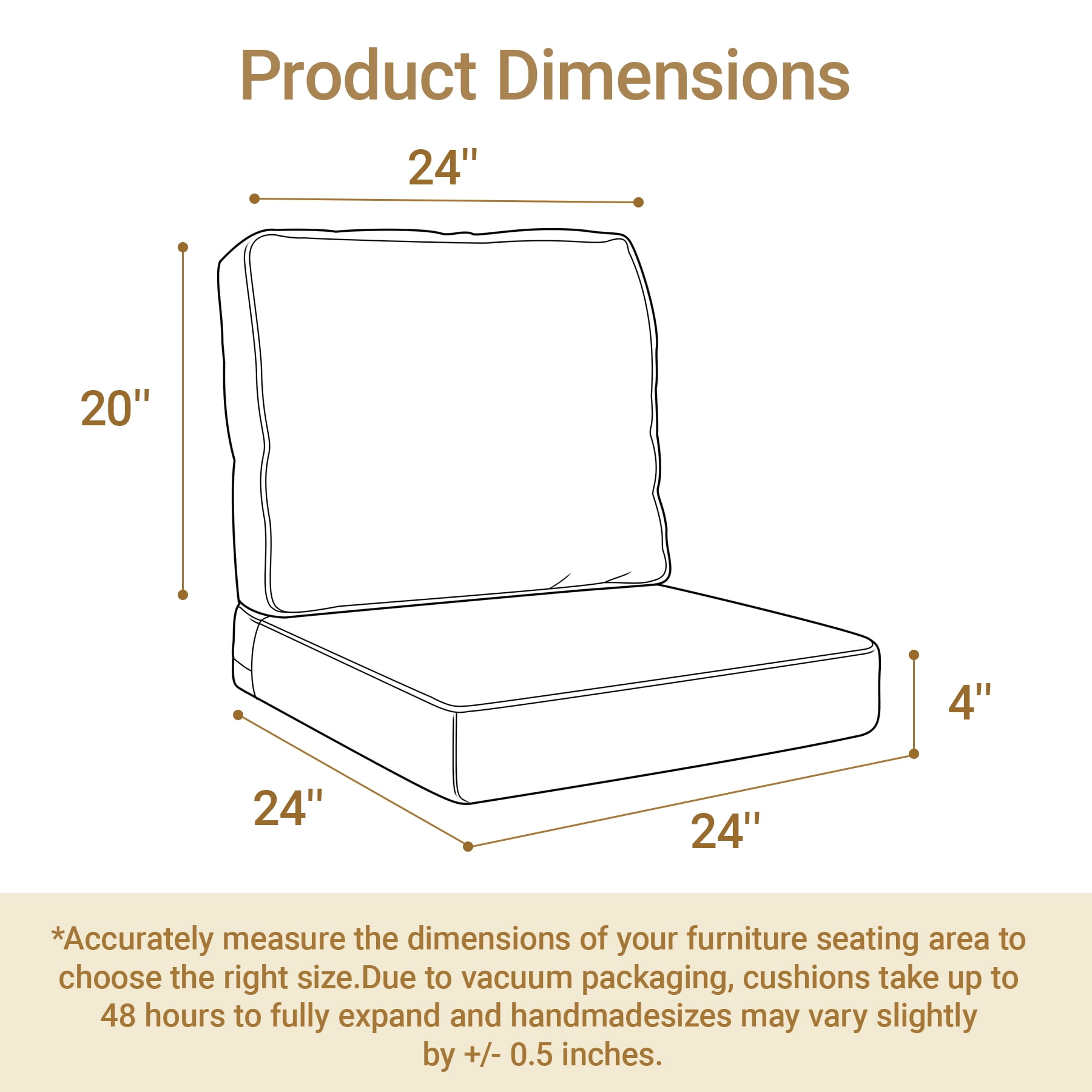 Favoyard Deep Seat Patio Cushion Set, 24 inch Rainproof & Fadeness Patio Cushions for Outdoor Chair Couch with Removable Cover
