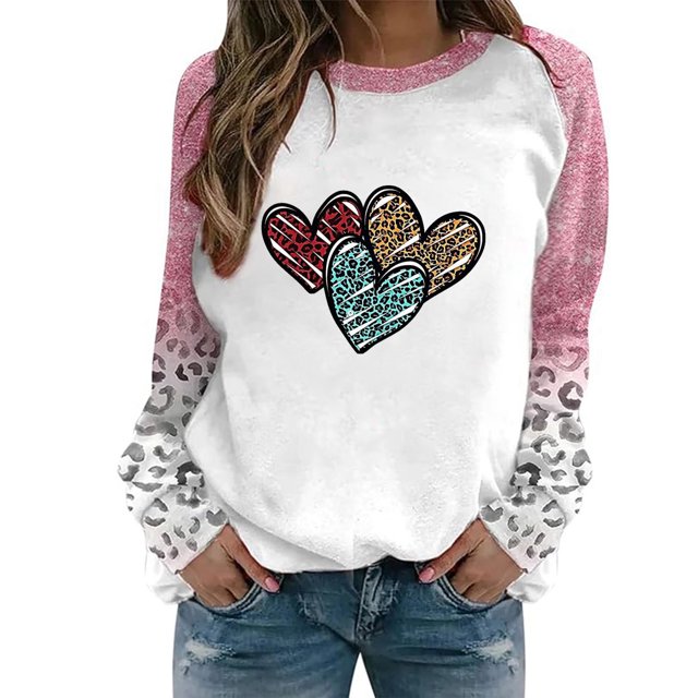 Gibobby Divertidas Sudaderas Sudadera casual de manga larga con cuello redondo y estampado de amor del día de San Valentín para mujer (estilo 2)(Aqua, M)