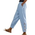 thumbnail image 6 of qelini Linen Pants Women Summer Casual Elastic Waist Lounge Solid Color Pants Loose Mid Rise Lightweight Pull on Straight Leg Hollow Pants with Pocket, 6 of 8