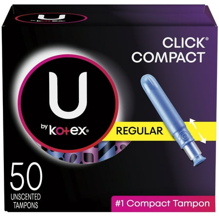 U by Kotex Click Compact Tampons, Regular Absorbency, Unscented, 50 Ct