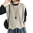 thumbnail image 2 of BUYISI Womens Knitted Vest Solid Color Loose Round Neck Irregular Hem Pullover Apricot L, 2 of 9