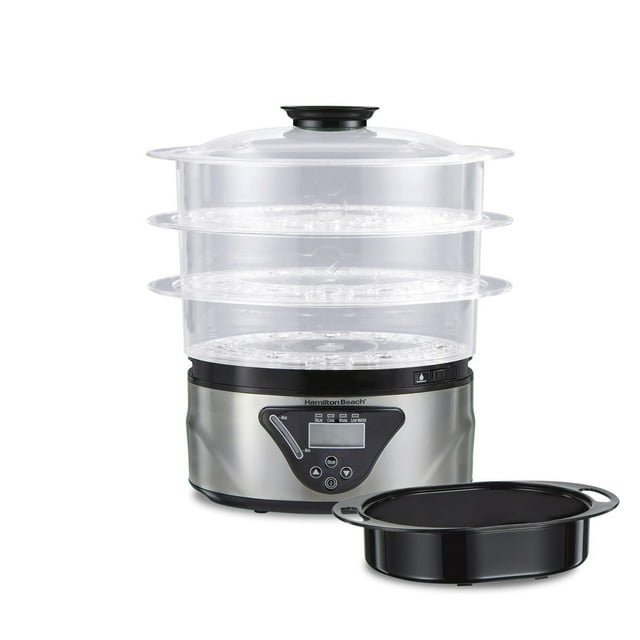 Hamilton Beach 3-Tier Digital Food Steamer, Black, 8.25 Quart Capacity, Model 37545MNC