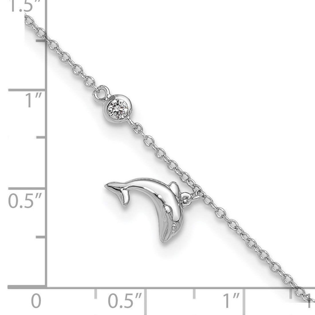 925 Sterling Silver Rhodium Plated Cubic Zirconia Dolphin With 2in Ext Anklet 9 Inch 6.45mm Wide Anklet for Women