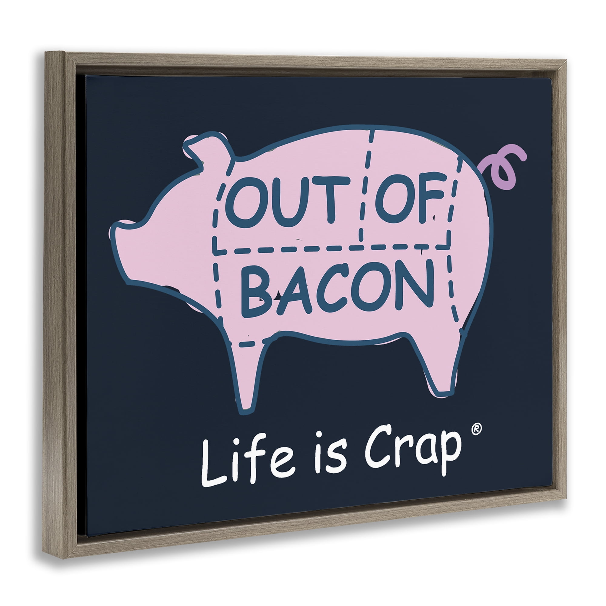 Stupell Industries Funny Out Of Bacon Novelty & Humor Painting Brown Floater Framed Canvas Art Print Wall Art, 21 x 17