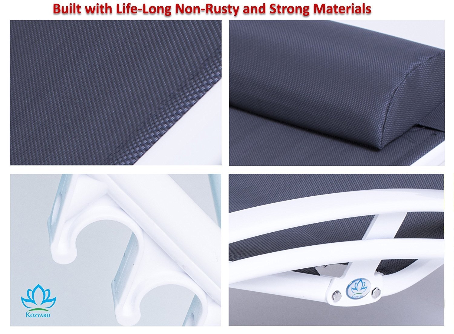 Kozyard Patio Reclining Adjustable Chaise Lounge Aluminum and Textilene Sunbathing Chair (2 Pack) - image 4 of 7