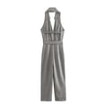 thumbnail image 2 of European and American new summer women's backless halterneck jumpsuit lapel waist lace-up trousers for women - Gray - XS, 2 of 6