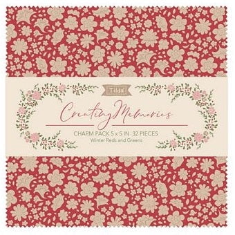 Tilda Creating Memories Winter Reds & Greens Fabric Collection 32pc 5" Charm Pack Authentic Premium 100% Cotton Fabrics
