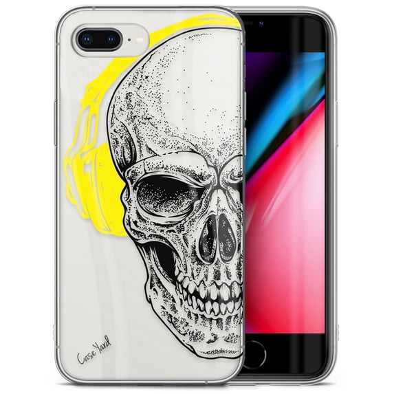 Case Yard iPhone-8-Plus Case Clear Soft & Flexible TPU Ultra Low Profile Slim Fit Thin Shockproof Transparent Bumper Protective Cover Drop Protective Cell Phone Cases (Headphone Skull)