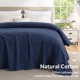thumbnail image 3 of Exclusivo Mezcla 100% Cotton 4 Layers Muslin King Blanket for Bed, Moisture-wicking and Breathable Gauze Blanket with Geometric Pattern for Year Round Comfort, 90"x104", Navy Blue, 3 of 9