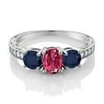 thumbnail image 2 of Gem Stone King 2.17 Ct Oval Pink Tourmaline Blue Sapphire 925 Sterling Silver Moissanite Ring (Size 7), 2 of 4