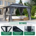 thumbnail image 3 of Clouddwell 10'x12' Hardtop Gazebo - Polycarbonate Double Roof with Netting & Curtains for Patio, Garden Sun Protection,Gray, 3 of 6
