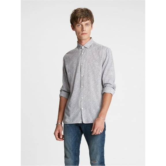 John Varvatos Mens Black Printed Long Sleeve Collared Button Down Shirt S