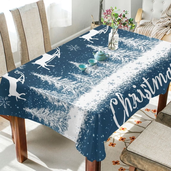 BZSMCE Square Tablecloth Simply Snowflakes Reindeer Pattern Tableclothes