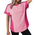 thumbnail image 2 of JSheng Women's Casual Summer Tops T-Shirts for Women Striped Color Block Crewneck Short Sleeve Workout Loose Pullover Tops Hot Pink L, 2 of 5