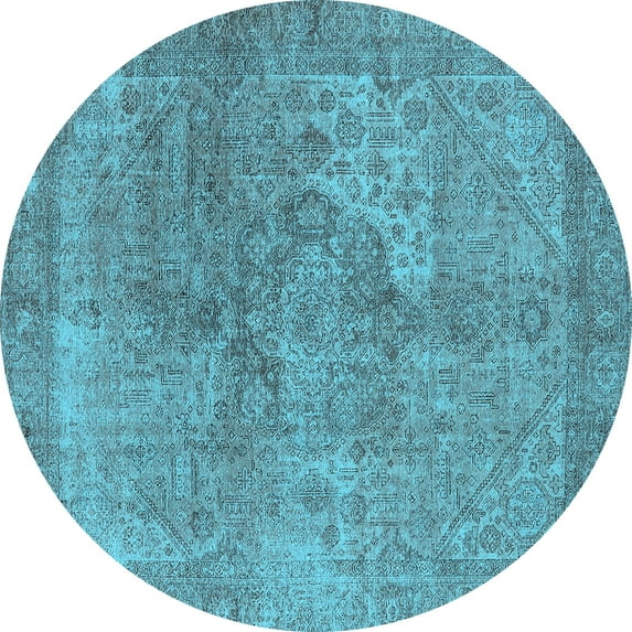 Ahgly Company Indoor Round Oriental Light Blue Industrial Area Rugs, 6' Round