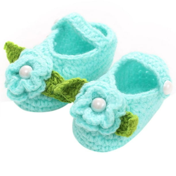 Zapatos Hechos A Mano Bebé Recién Nacido Niños Niñas Crochet Knit Azul