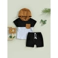 thumbnail image 2 of Coduop Infant Baby Boy Outfit Set Color Block Short Sleeve Hooded Tops and Casual Shorts Tracksuit, 2 of 9
