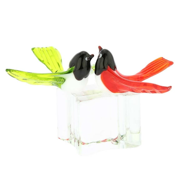 GlassOfVenice Murano Glass Love Birds - Crimson Red and Green