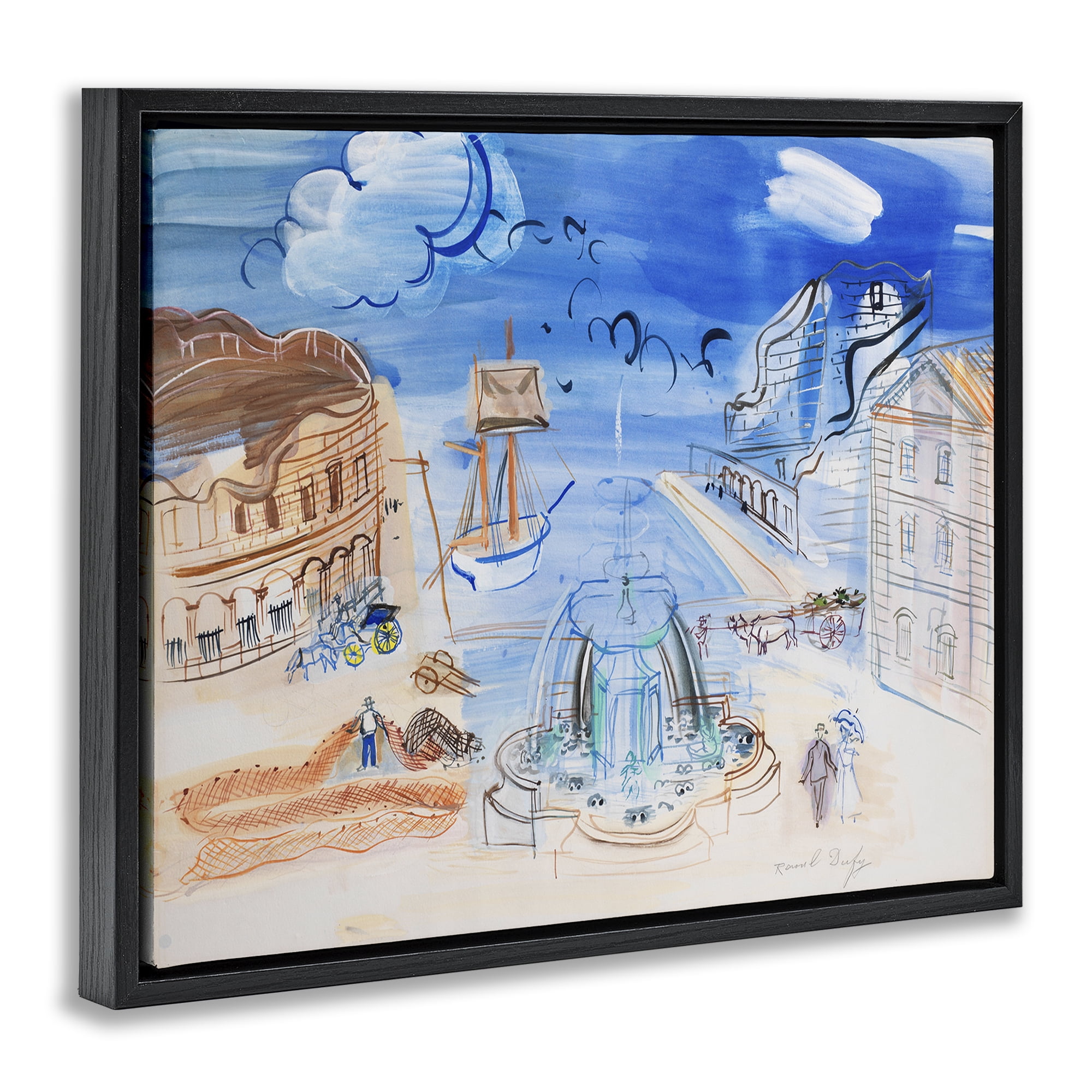Stupell Industries Classical Raoul Dufy Composition Landscape & Nature Painting Black Floater Framed Canvas Art Print Wall Art, 21 x 17