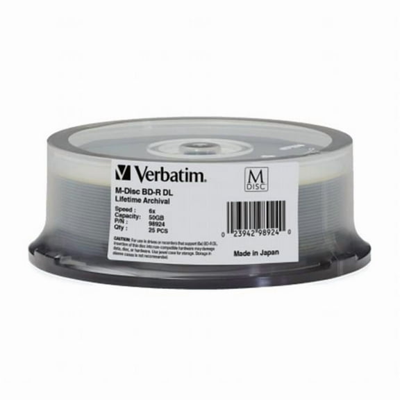 Verbatim M-Disc BD-R DL 50GB 6X with Branded Surface 25 Disc Spindle