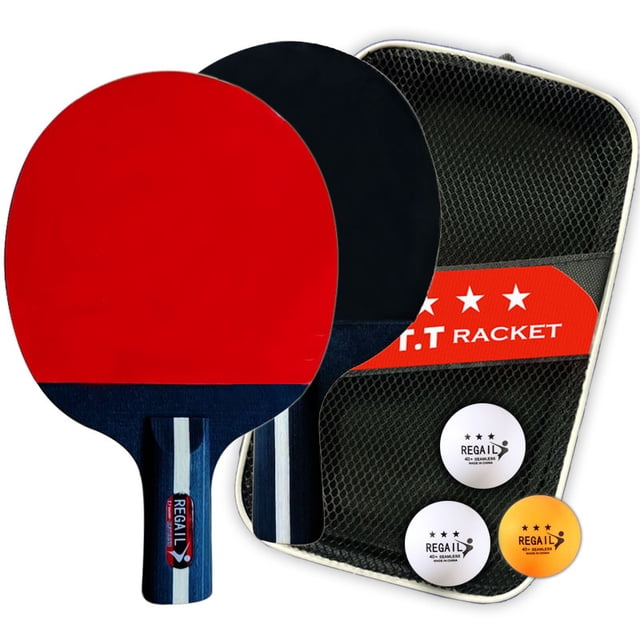 Regail CE-Certified Ping Pong Paddle Set: 2 Rackets (Vertical Grip, Model 8026W-S) & 3 Balls, Multiple Colors, 25.5X15cm Optimal Size for Fitness/Sports, Durable Export-Quality Design for Versatile