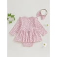 thumbnail image 4 of Suealasg Infant Girls Romper Dress 3M 6M 9M 12M 18M Baby Girls Spring Fall Clothes Newborn Girls Long Sleeve Floral Print Romper Dress Headband, 4 of 8