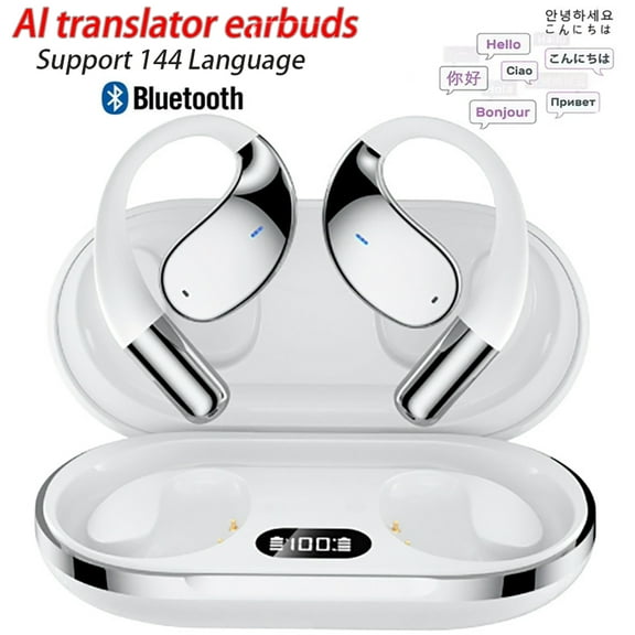 3-in-1 Smart Wearable Translator, Real-Time Translation Earbuds, white. (140  Languages)