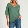 thumbnail image 4 of 3/4 Sleeve T Shirts for Women 2025 V Neck Slim Fit Basic Plain Casual Knitted Sweater Tshirt Womens T Shirts, 4 of 6