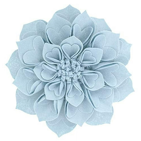 Fennco Styles Handmade 3D Heart-Shaped Petals Flower Decorative Throw Pillow Cover 13 Inch Round - Aqua Floral Pillow Case for Couch, Home Dcor, Bedroom Dcor and Holiday, Housewarming Gift