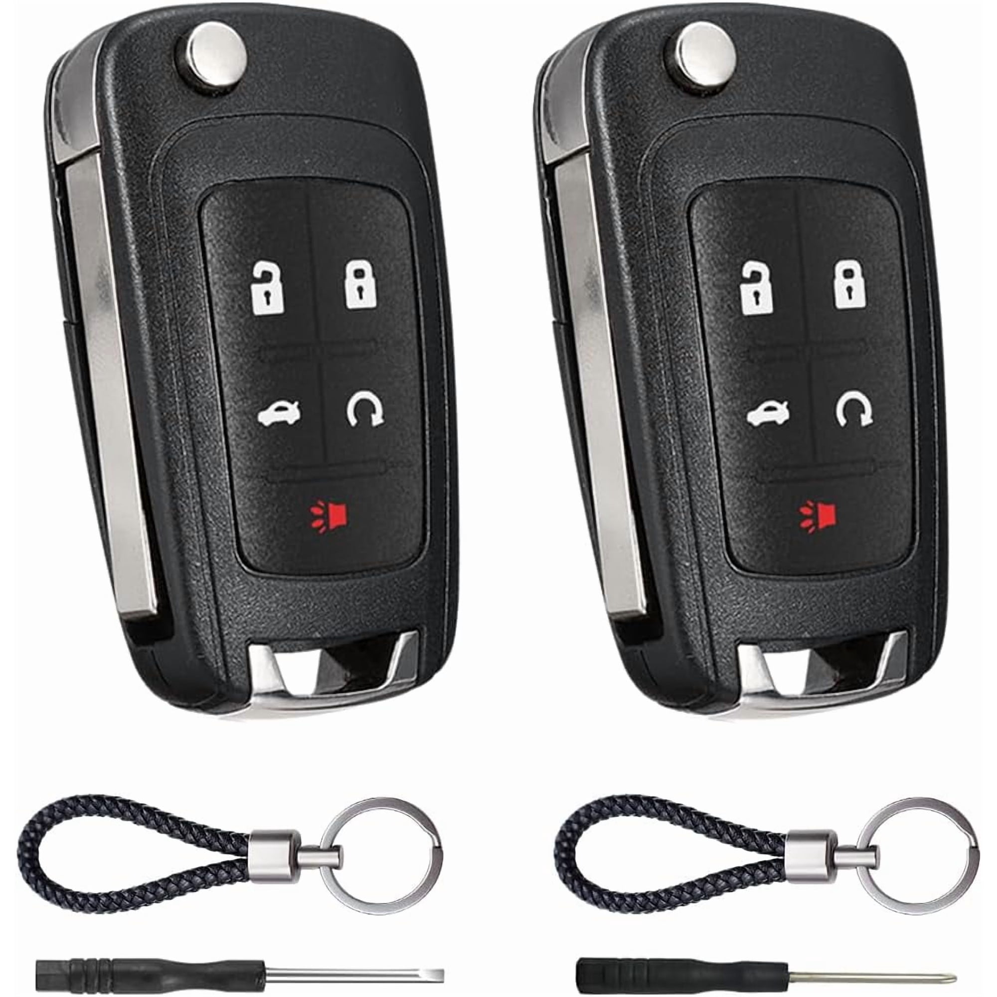 2-Pack 5-Button Replacement Key Fob Shell, Fits Chevy Cruze, Camaro, Impala, Equinox, GMC Terrain, Buick Regal & Lacrosse 2010–2017, Keyless Entry Remote Control Housing