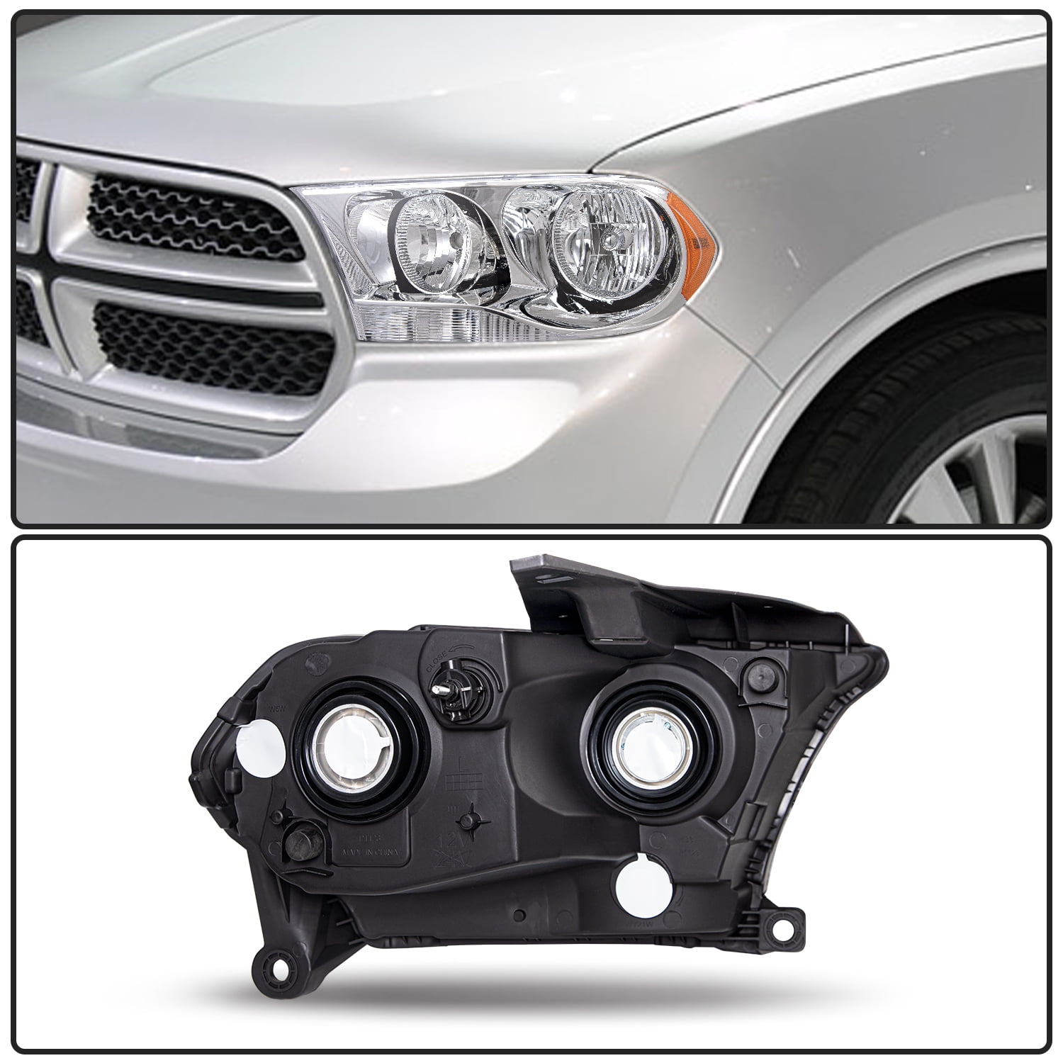 Headlight For 2011-2013 Dodge Durango Left&Right Side Chrome Headlamp Halogen