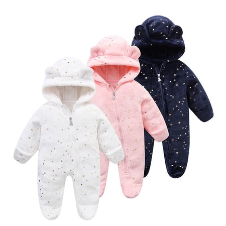 ERkkoi Newborn Boys Girls Romper Baby Onesies Bear Outfit Suit Fleece Jumpsuit Romper Hooded Winter Snowsuit Clothes White 9-12 Months