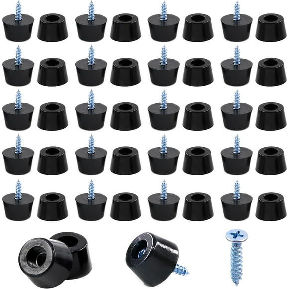 shiyou-50-Pcs Round Black Rubber Feet Bumpers Pads with Matching Screws with Built in Stainless Steel Washer for Cutting Board Amps Cabinet Desk Tables Couches(19×15×11mm)