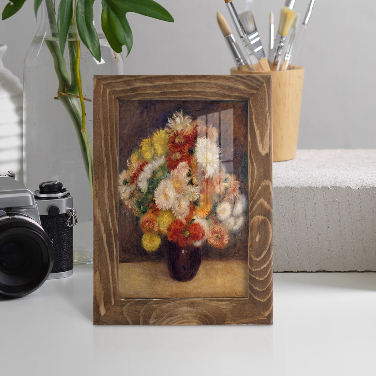Bouquet of Chrysanthemums -Framed Print w/glass-Walnut