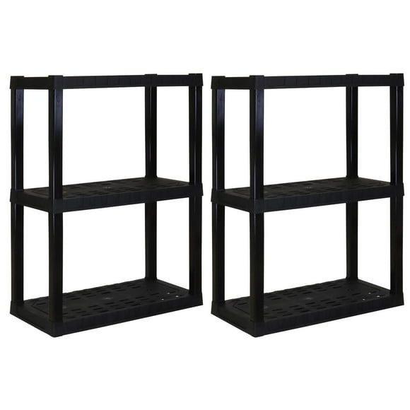 Hyper Tough Plastic Shelves Garage Storage Shelf Home Storage Organizer 3-Tier 39"H x 14"D x 30"W 2-Pack Black-300 LBS Total Capacity