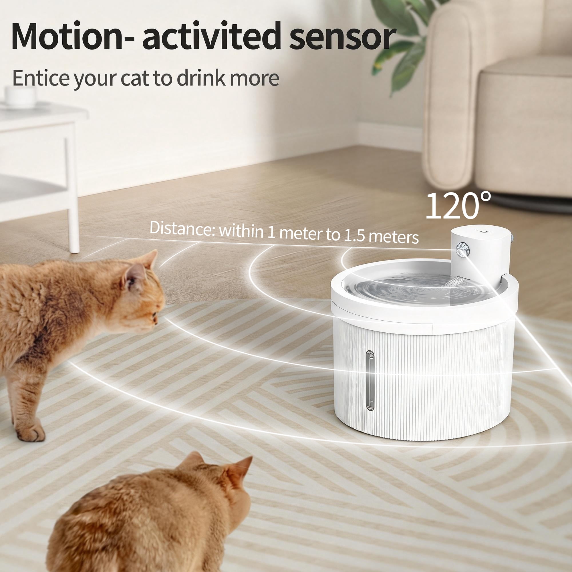 Petory Smart 3L/102oz Automatic Cat Water Fountain with Wireless Pump & 2 Flow Modes