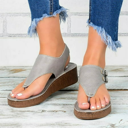 

Sandals Women Women S Ladies Fashion Casual Hollow Out Flip Flop Platform Sandals Wedges Shoes Womens Sandals Pu Gray 37