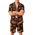 thumbnail image 2 of Halloween Pajamas Men Cute Halloween Pajamas for Men Matching Halloween Pajamas Pumpkin Pajamas Men Halloween Pjs Halloween Pajamas Men Casual Short Sleeve Button Down Tops Shorts, Black, L, 2 of 4