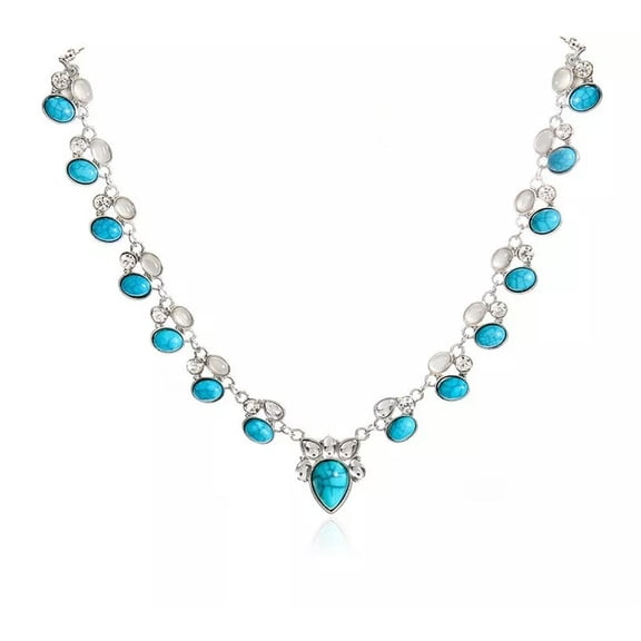 HOOUN 925 Silver Plated Blue Stone Water Drop Gem Bridal Heart Pendant Necklace Gift