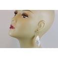 thumbnail image 4 of 14k Yellow Gold Earrings MOP White Teardrop Shaped Shell 2 Inch Drops Designed for Adult Women, 4 of 5