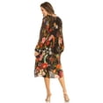 thumbnail image 2 of Sakkas Jules Women's Boho Long Sleeve Split Neck Floral Midi Dress Loose Cocktail - 579-Black - L/XL, 2 of 5