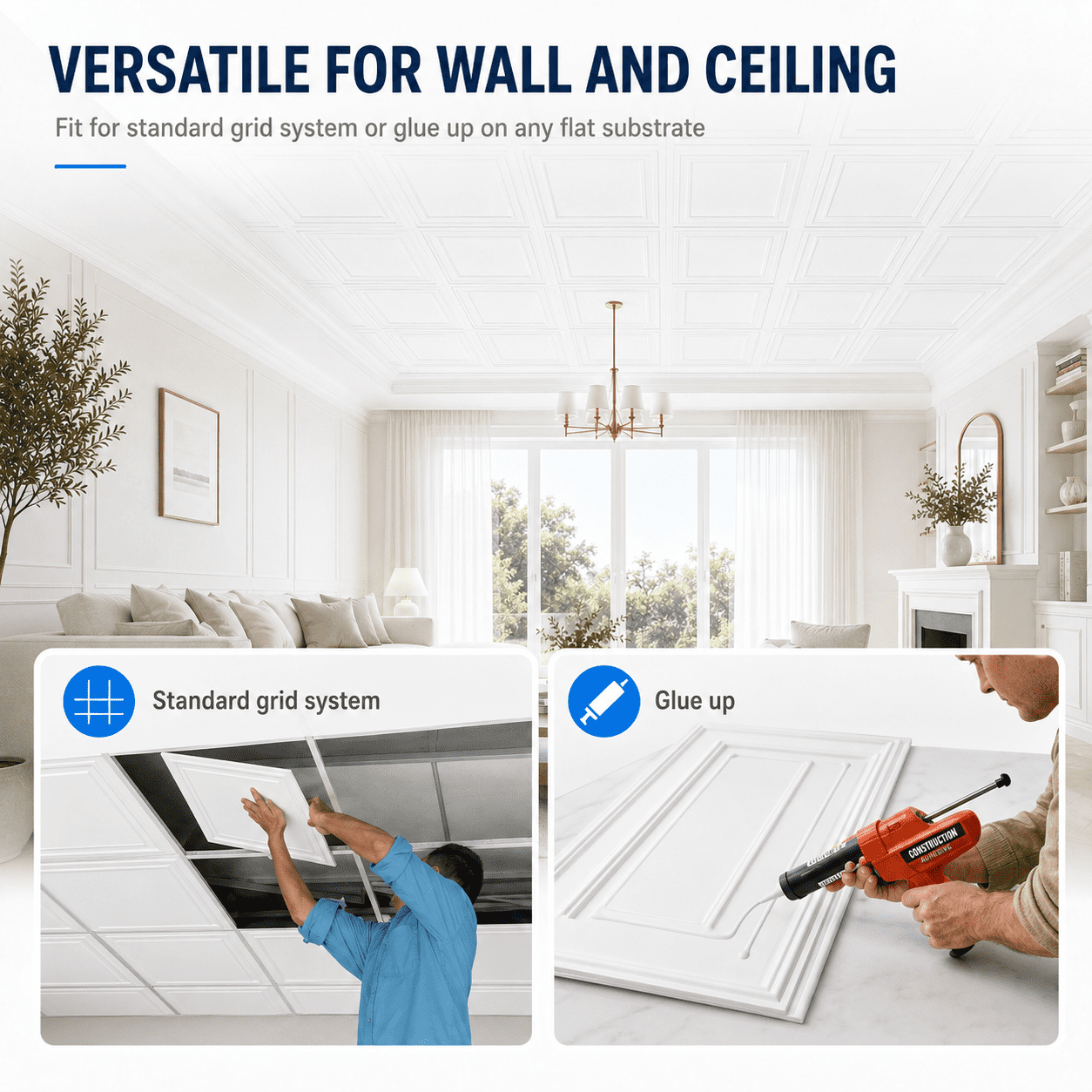 Yeslife 12pcs 24x48 in PVC Drop Ceiling Tiles, White 3D Embossed, Waterproof for Grid System Glue-Up, Basement Garage Office, 96 sq ft