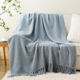 thumbnail image 6 of Battilo Bluish Grey Chenille Throw Blanket for Couch,Soft Knit Throws with Tassels for Living Room,50"x60", 6 of 8