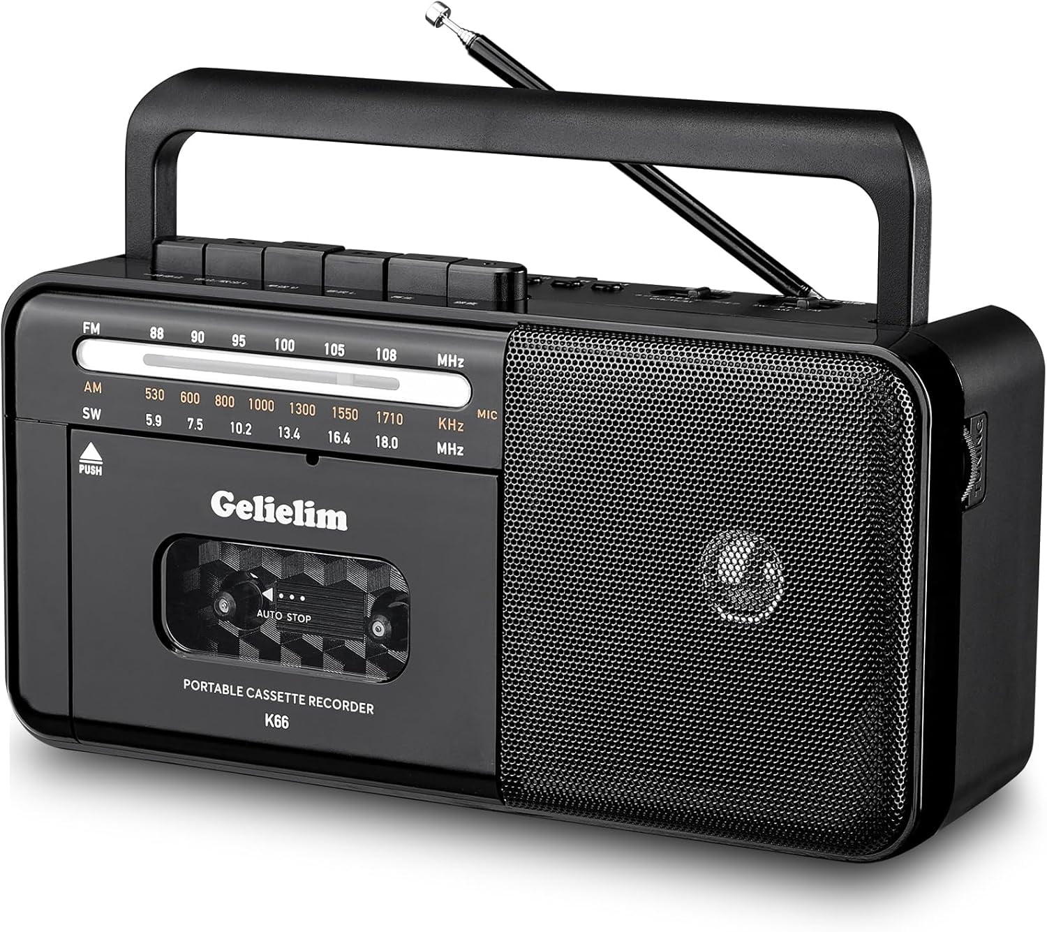 Cassette Tape Player Bluetooth Boombox, Cassette Player AM/FM/SW Radio Stereo, Tape Player/Recorder with Big Speaker and Earphone Jack, USB/TF Card Player, AC Powered or Battery Operated Black