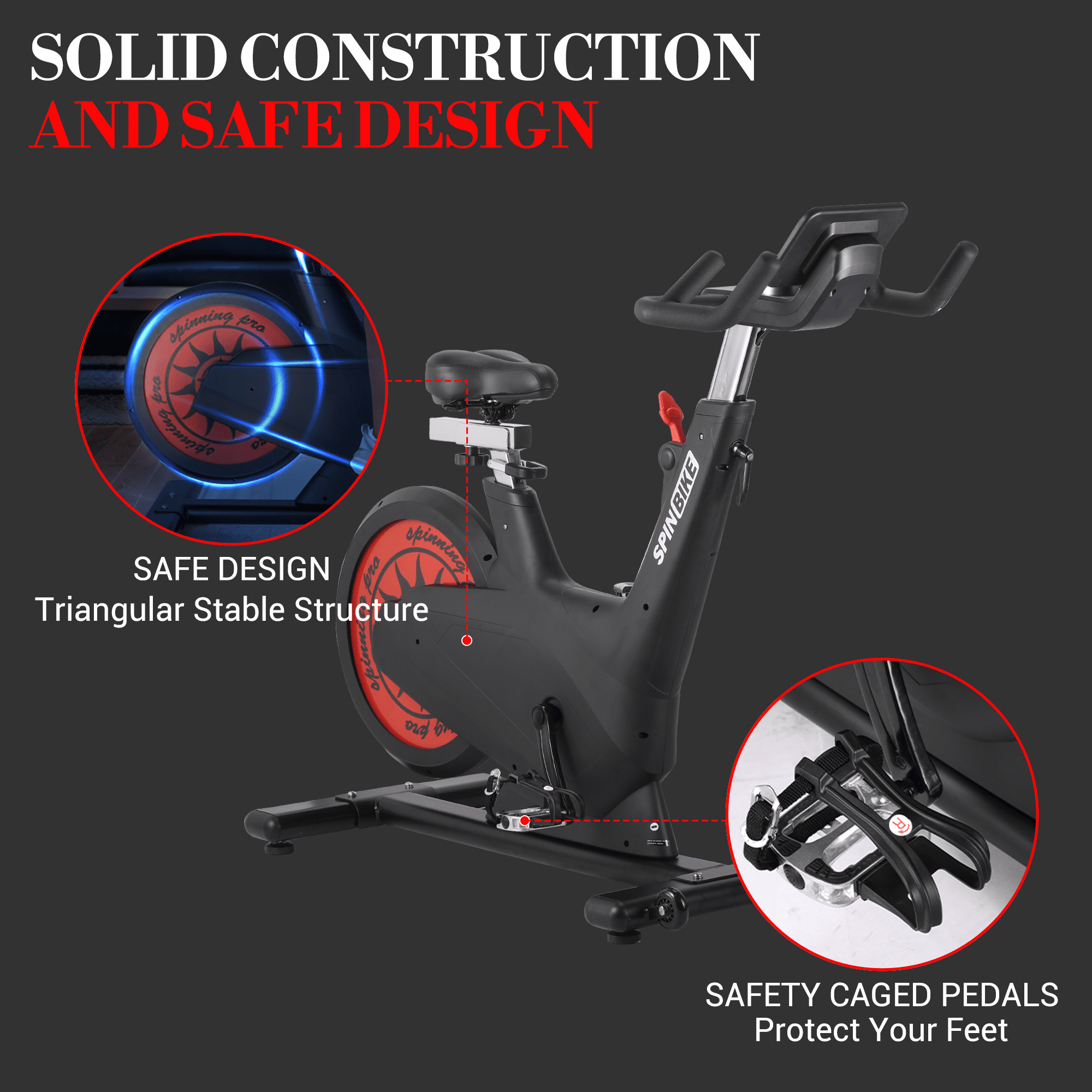 Indoor Cycling Exercise Bike with Pad Holder , Magnetic Stationary Cycling Equipment for Home, 298lbs Capacity