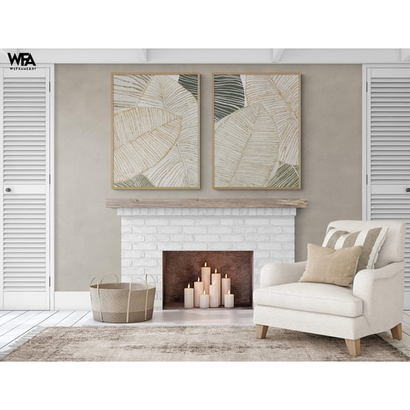 Tropical Leaves Prints, Set of 2 Framed Plants Wall Art, Leaf Wall Decor Print, Nature Wall Hanging, Framed Wall Art, Oversized Wall Art