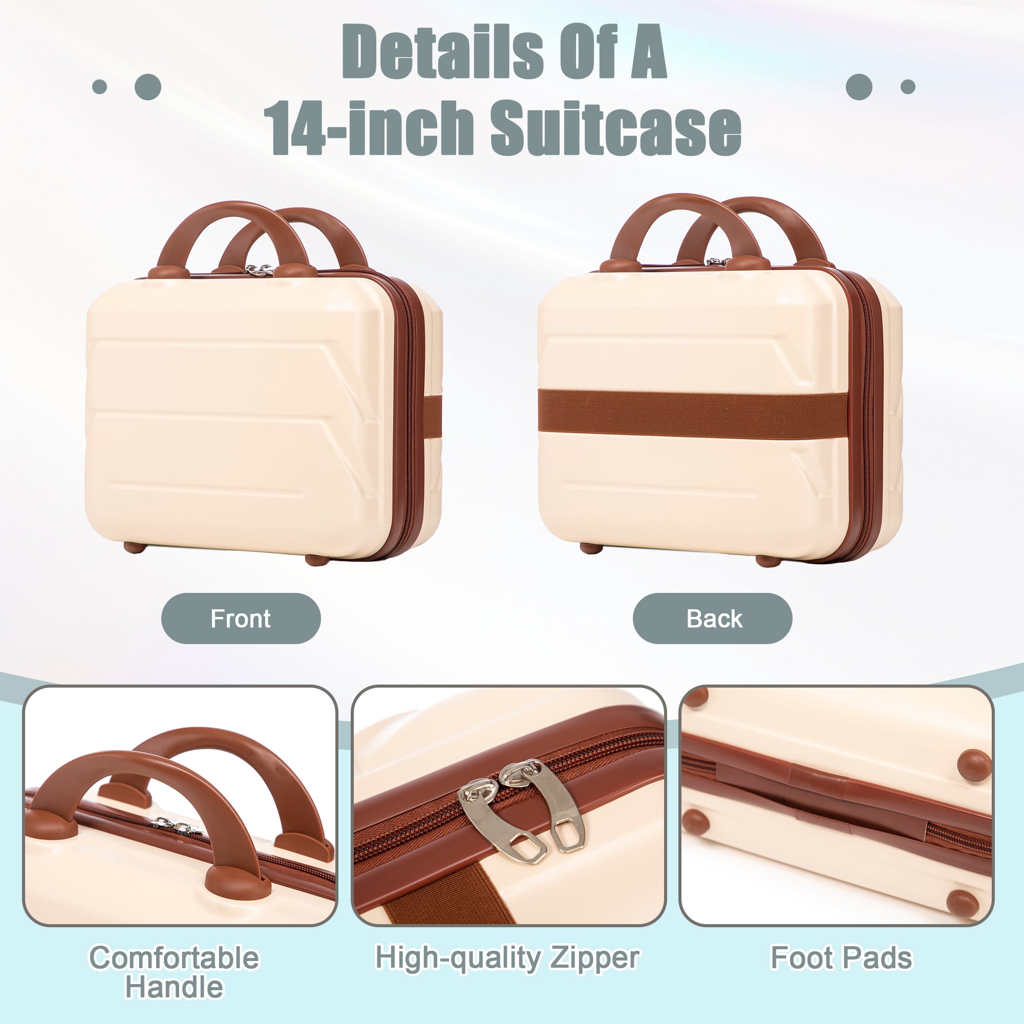 Alvantor 2 Pcs Luggage Set with Combination Lock, 20" ABS Spinner Suitcase & 14" Cosmetic Case, Beige