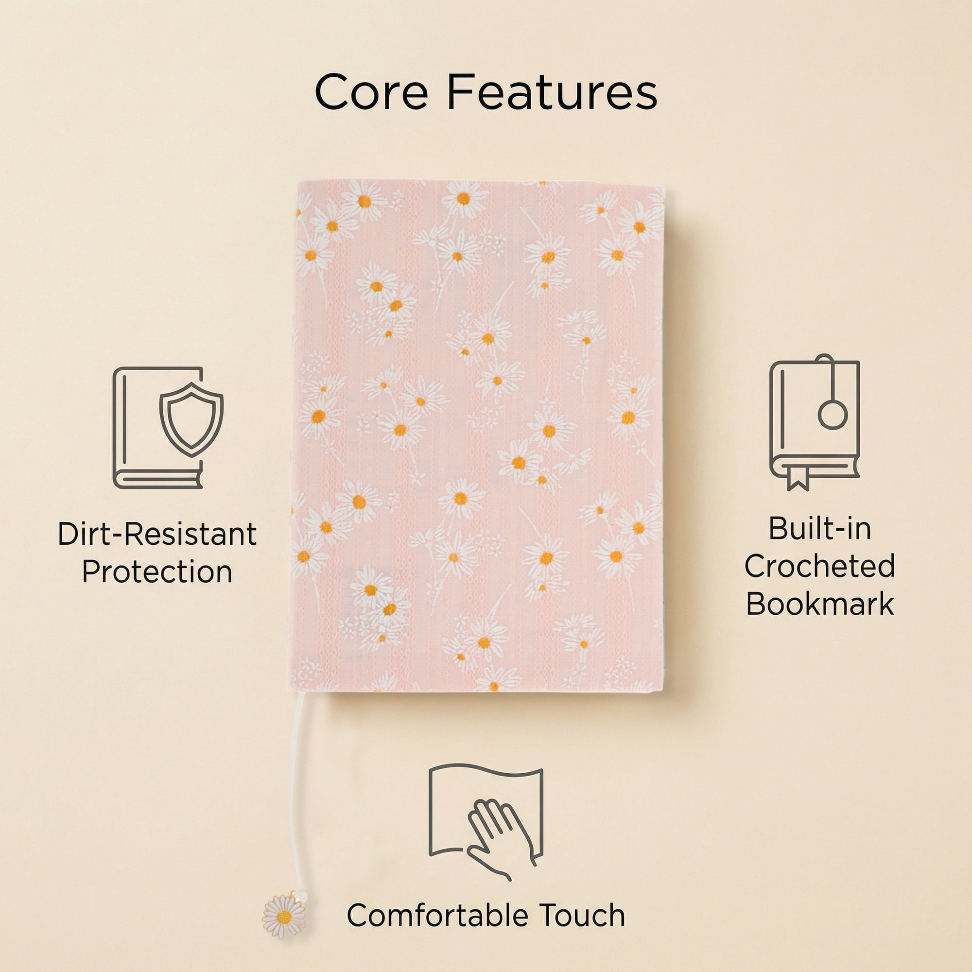 Unique Bargains Adjustable Fabric Book Cover for A5 Size Pink
