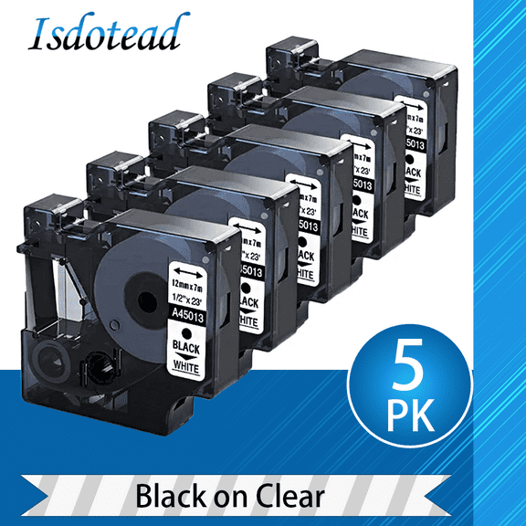 MarkDomain 5 Pack Label Maker Refills Replacement 45013 S0720530 Black on White 1/2 Inch Label Tape Compatible for DYMO Label Maker