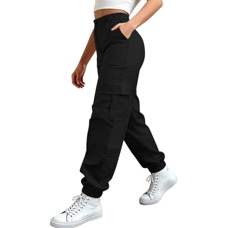 Workout Casual Pants for Women Cargo Pants High Waisted Hiking Pants Baggy Stretchy Wide Leg Streetwear With 6 Pants M